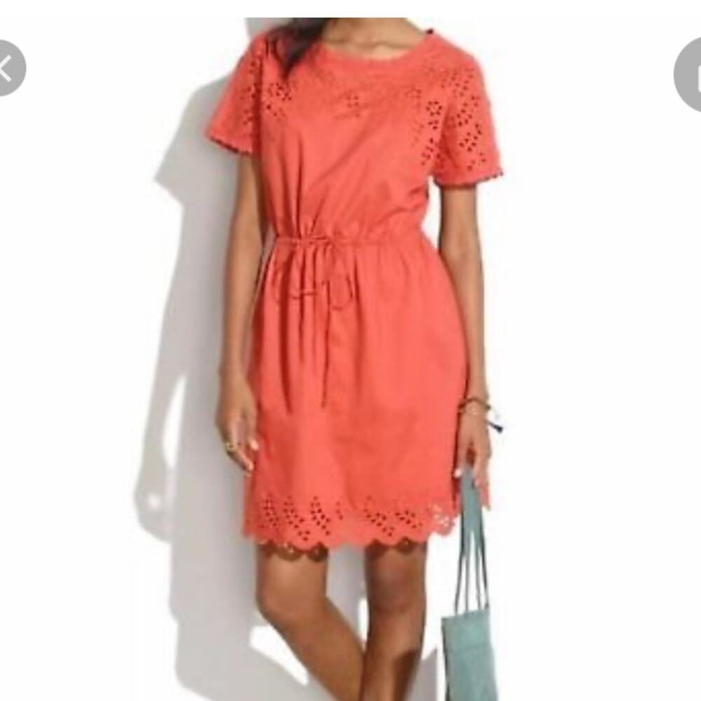 Madewell 1937 Wildfield Dress Orange Eyelet Round Neck Short Sleeve Size 4